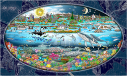 Charles Fazzino Charles Fazzino Our Oceans... The Tides of Life (PR) (Dark Blue Map)