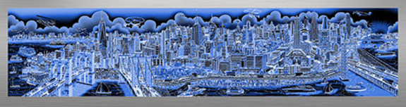 Fazzino Art Fazzino Art Along The East River, NYC (AP) (Blue) (ALU)