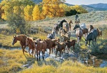 Tim Cox Western Art Crossing the Creek (SN)