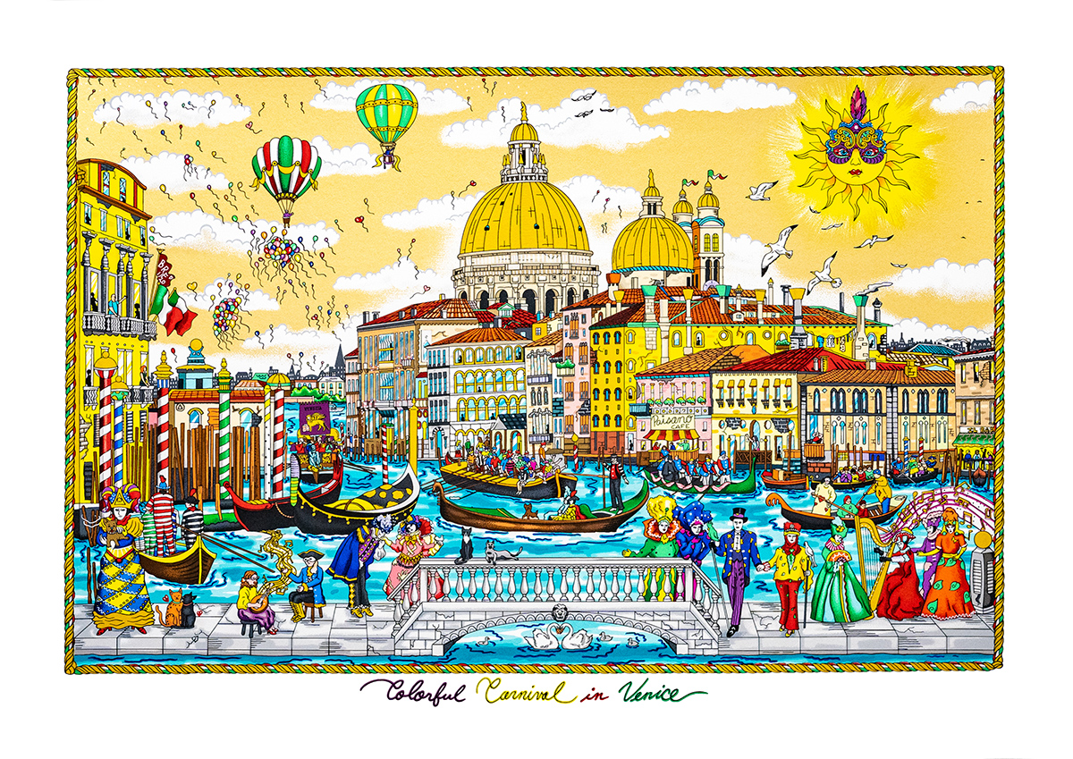 Charles Fazzino Colorful Carnival in Venice (PR) (Clear Crystals)