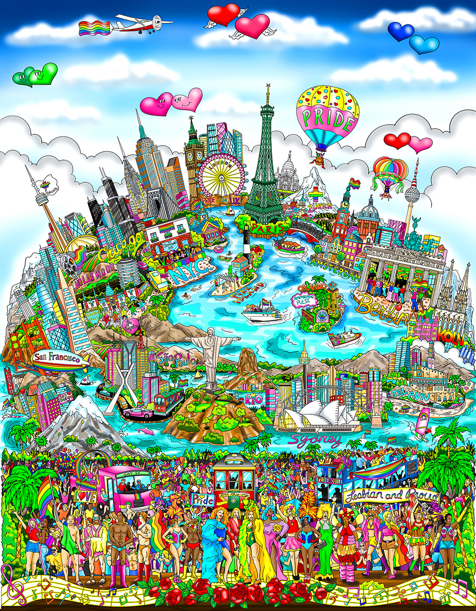 Charles Fazzino Love Will Keep Us Together, Around the World (PR)