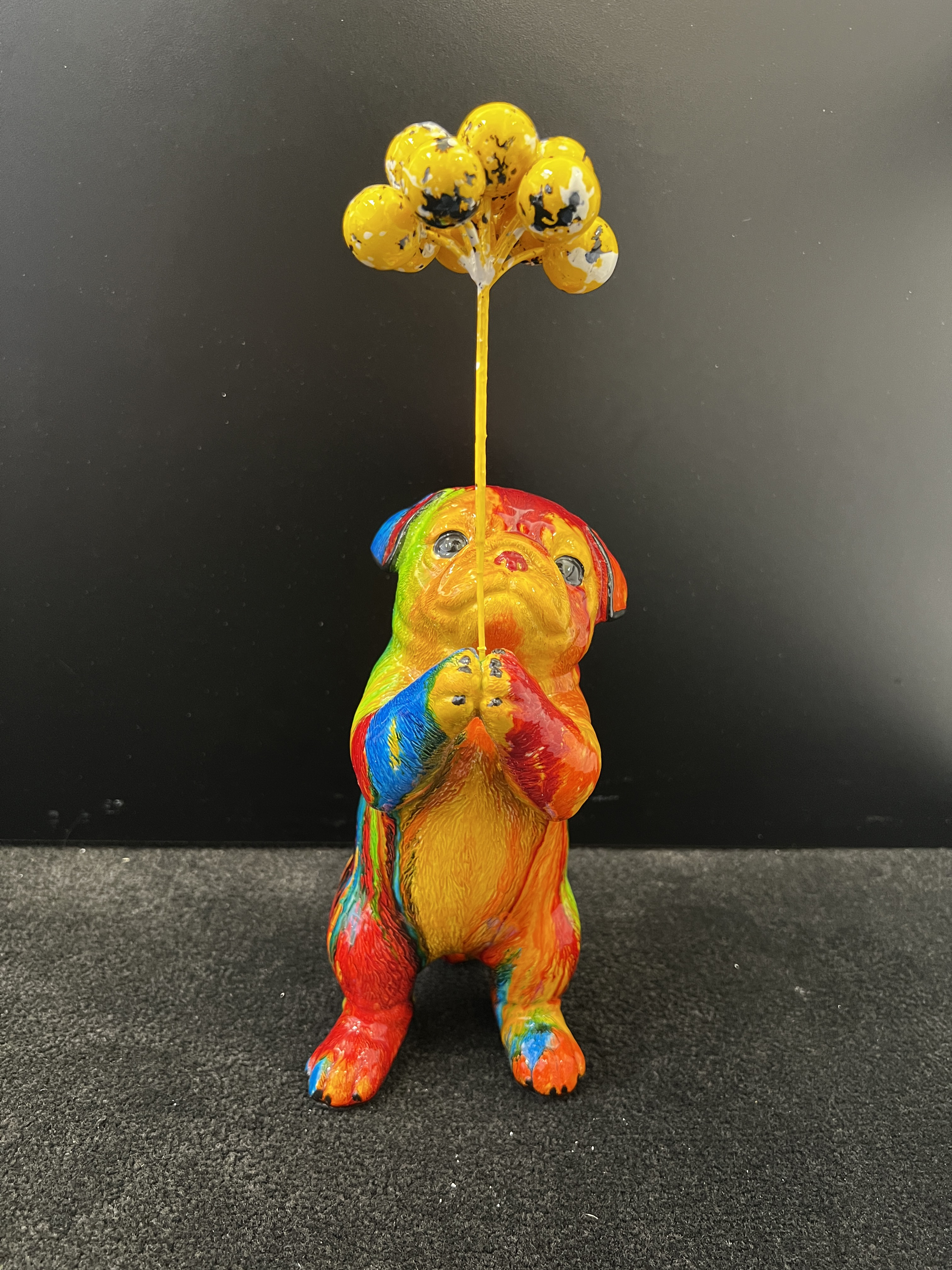 Ancizar Marin Pug with Balloons (Small) (Rainbow Swirl) (Yellow Balloons)