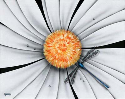 Michael Godard Dragonfly, White Daisy Flower (SN)