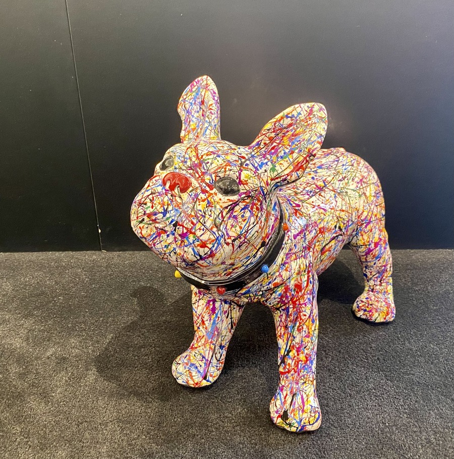 Ancizar Marin Standing Frenchie (Jackson Pollock Paint Splatters – White Base) (Black Collar)