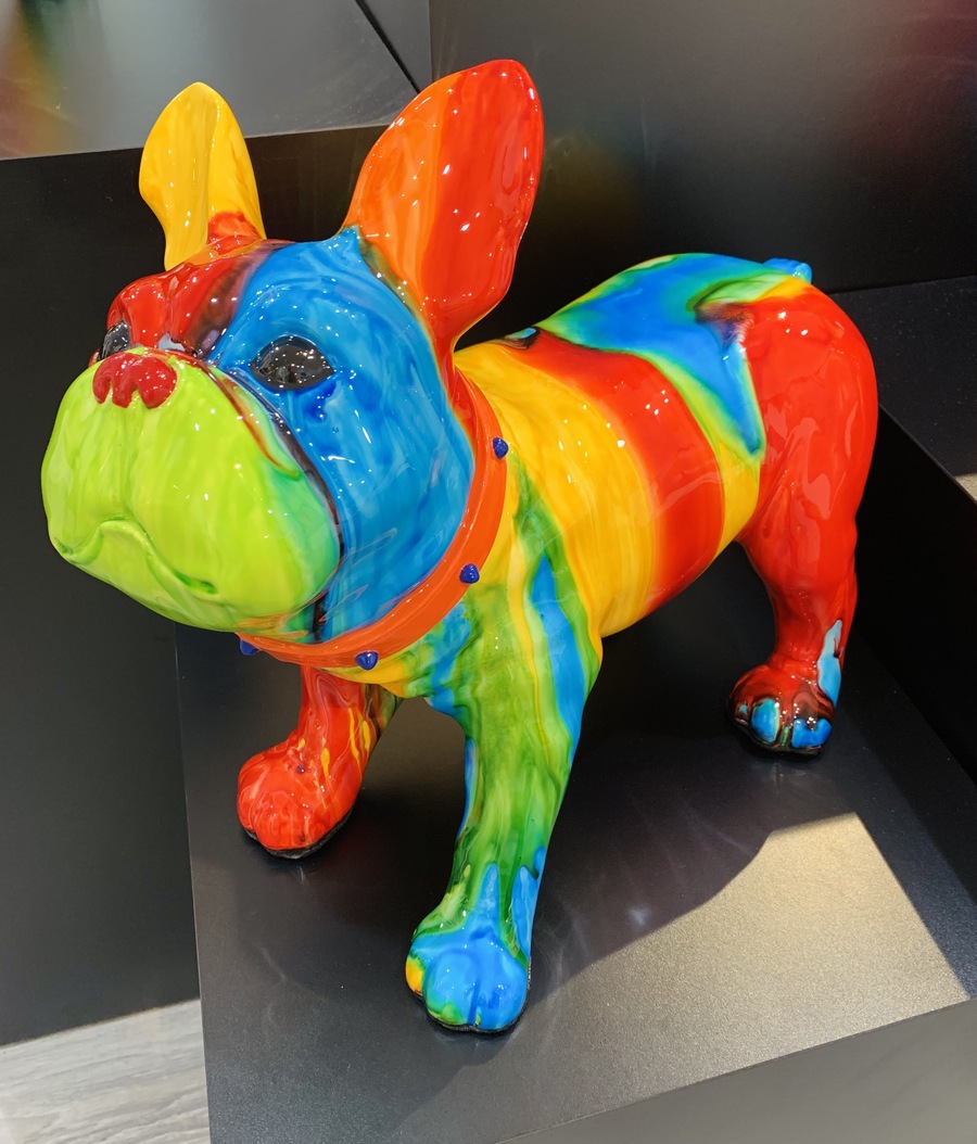 Ancizar Marin Standing Frenchie (SS - Rainbow Swirl) (Orange Collar and Blue Dots)