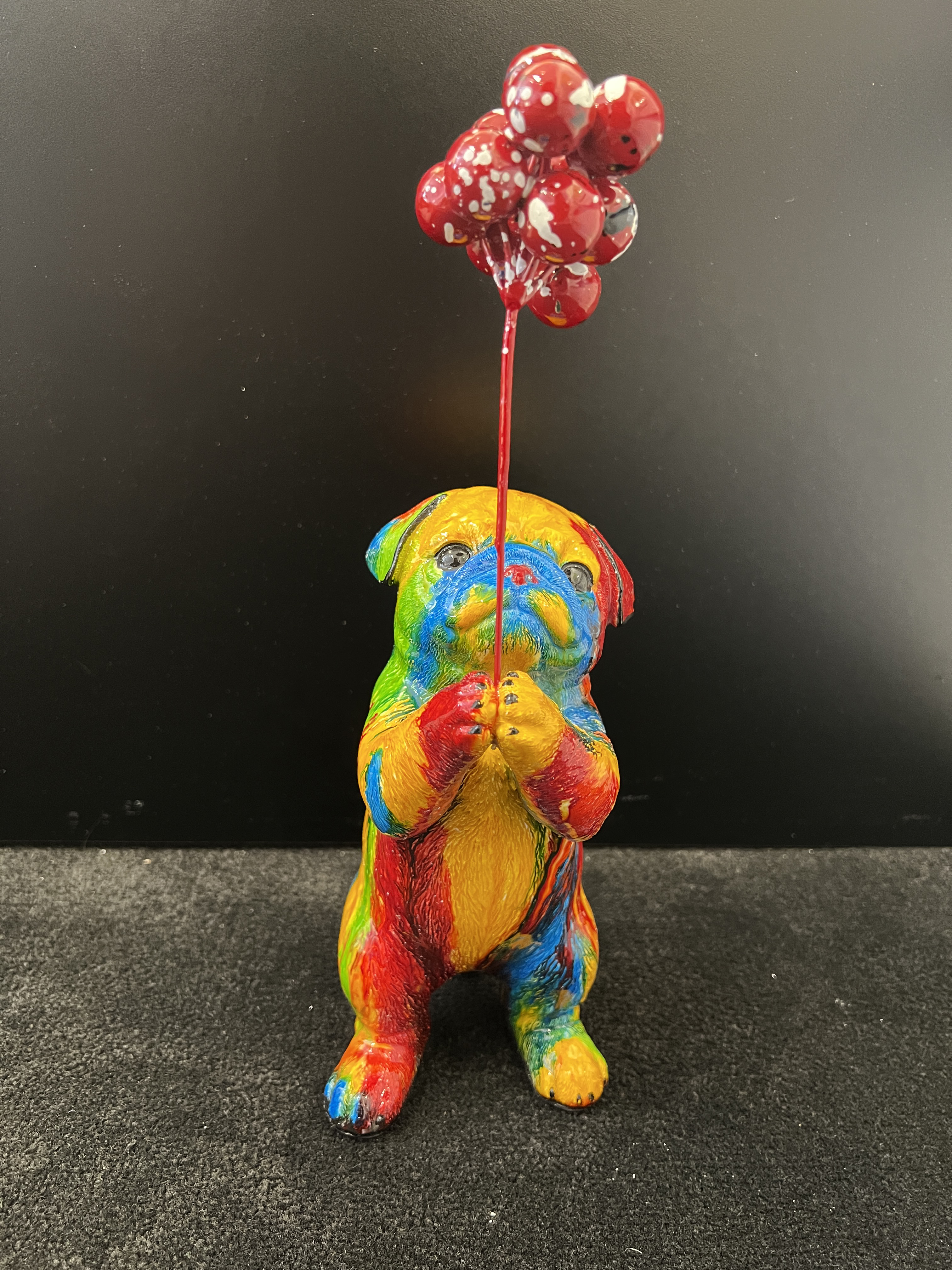 Ancizar Marin Pug with Balloons (Small) ( Rainbow Swirl) (Red Balloons)